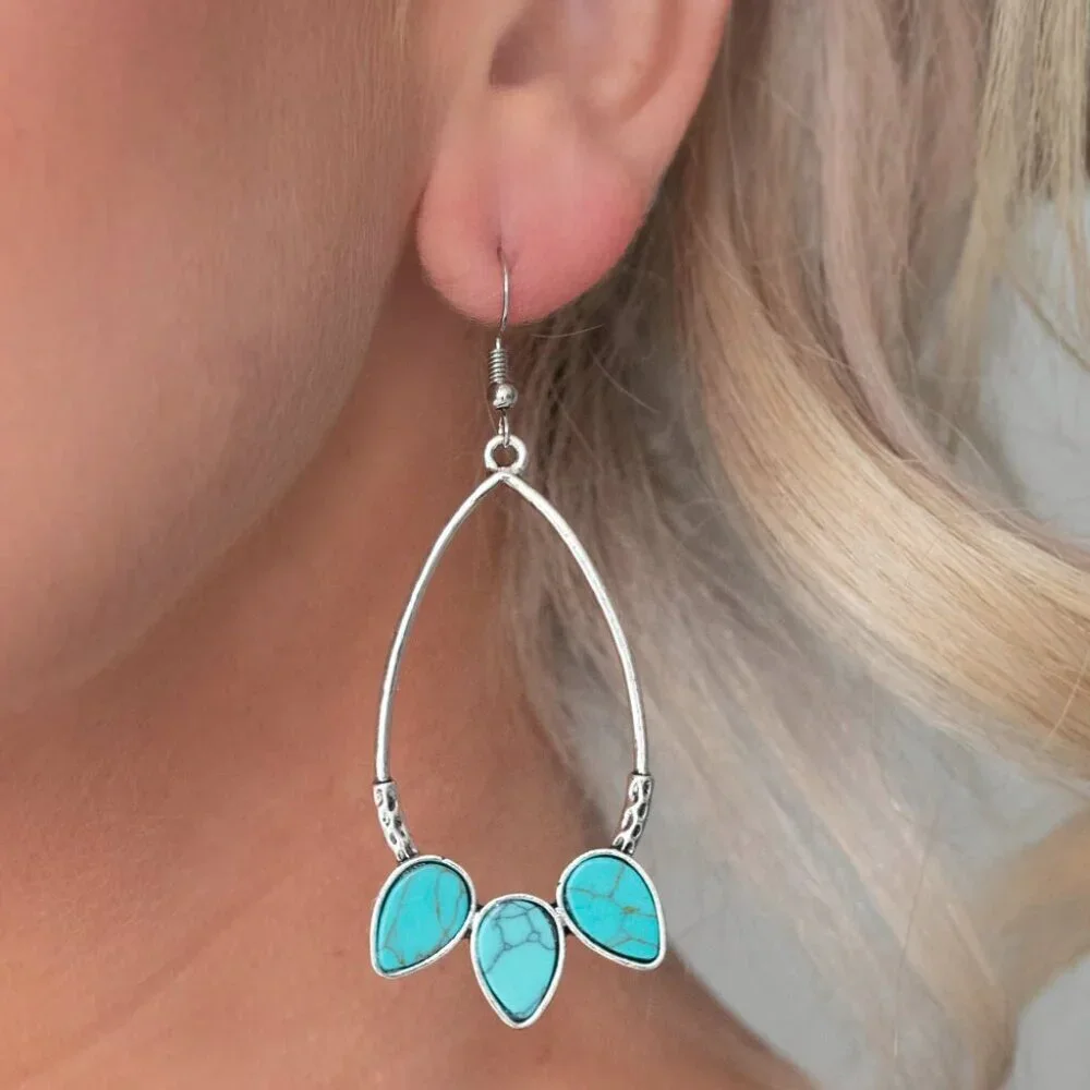 Paparazzi Jewelry Accessories - Fierce Frontier - Blue Earrings - Vintage